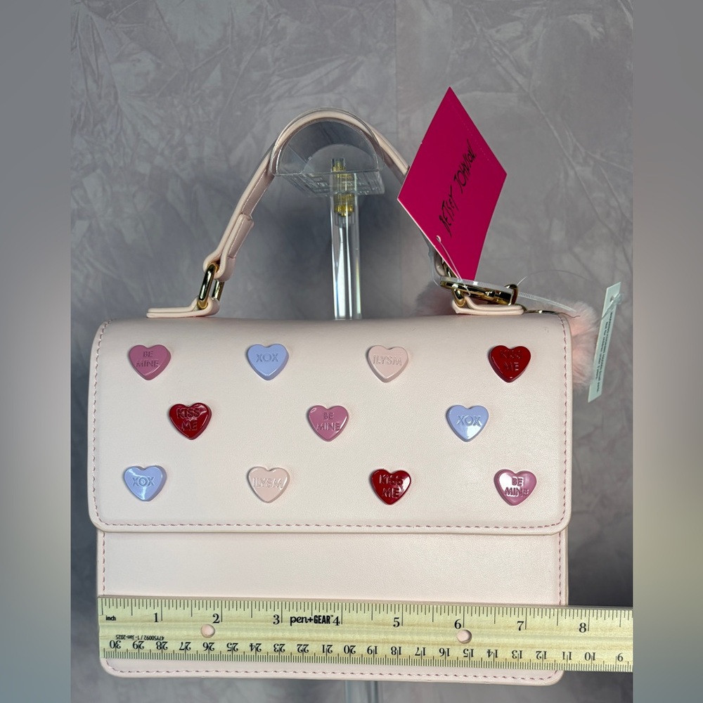 Betsey Johnson Pink Mini Bag with Heart Accents XOMylo2 Blush - Picture 5 of 15
